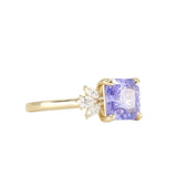 2.45ct Lavender Square Radiant Sapphire and Lab Grown Marquise Diamond Cluster Ring in 14k Yellow Gold