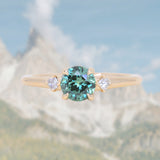 0.80ct Round Montana Sapphire and Princess Cut Diamond Rapids Low Profile Ring in 14k Yellow Gold