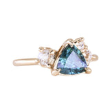 1.23ct Teal Montana Sapphire and Genuine Antique Diamond Mountainscape Ring in 14k Yellow Gold