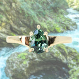 1.57ct Untreated Teal Pear Sapphire Low Profile 5 Prong Tapered Solitaire in 14k Yellow Gold