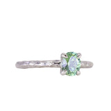 0.89ct Oval Precision Cut Spring Green Montana Sapphire Evergreen Carved 4 Prong Solitaire in 14k White Gold