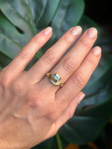 1.65ct Emerald Cut Color Shifting Madagascar Sapphire Prong Set Ripple Contour Solitaire in 14k Yellow Gold