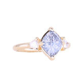 1.93ct Untreated Fantasy Cut Montana Sapphire and Diamond Antique Milgrain Three Stone Low Profile Ring in 14k Yellow Gold