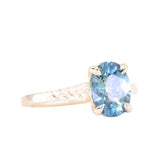 2.13ct Untreated Blue Madagascar Sapphire Vine Cathedral Four Prong Ring in 14k Yellow Gold