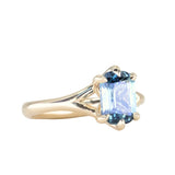 2.08ct Elongated Cushion Cut Sapphire Low Profile Six Prong Split Shank Solitaire in 14k Yellow Gold