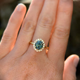 2.38ct Untreated Oval Parti Sapphire Antique-Style Diamond Halo Ring in 18k Yellow Gold