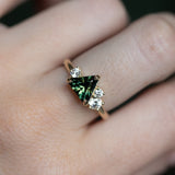 1.74ct Trillion Australian Parti Untreated Sapphire and Lab Diamond Mountainscape Ring in 14k Yellow Gold