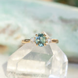 1.27ct Parti Madagascar Sapphire and Lab Diamond Three Stone Ring in 14K Yellow Gold