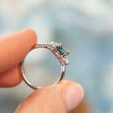 1.22ct Parti Nigerian Blue Sapphire and Lab Diamond Three Stone Ring in 14K White Gold