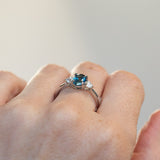 1.22ct Parti Nigerian Blue Sapphire and Lab Diamond Three Stone Ring in 14K White Gold