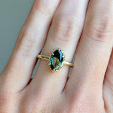 1.56ct Australian Marquise Parti Sapphire Low Profile 6 Prong Evergreen Solitaire in 14k Green Gold