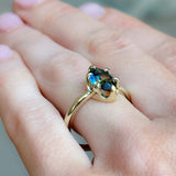 1.56ct Australian Marquise Parti Sapphire Low Profile 6 Prong Evergreen Solitaire in 14k Green Gold