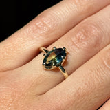 1.56ct Australian Marquise Parti Sapphire Low Profile 6 Prong Evergreen Solitaire in 14k Green Gold