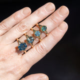 4.07ct Oval Deep Teal Sapphire Low Profile Six Prong Split Shank Solitaire in 14k Yellow Gold