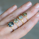 4.07ct Oval Deep Teal Sapphire Low Profile Six Prong Split Shank Solitaire in 14k Yellow Gold