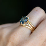 4.07ct Oval Deep Teal Sapphire Low Profile Six Prong Split Shank Solitaire in 14k Yellow Gold