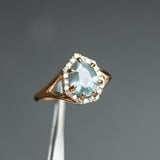 2.50ct Silky Shield Sapphire and Diamond Split Shank Low Profile Halo in 14k Yellow Gold