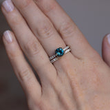 1.50ct Round Untreated Teal Blue Sapphire Double Prong Solitaire with French Set Diamonds in Platinum