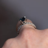 1.50ct Round Untreated Teal Blue Sapphire Double Prong Solitaire with French Set Diamonds in Platinum