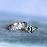 2.08ct Elongated Cushion Cut Sapphire Low Profile Six Prong Split Shank Solitaire in 14k Yellow Gold