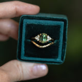 2.30ct Oval Deep Green and Teal Sapphire and Diamond Cluster Ring in 14k Yellow Gold