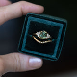 2.30ct Oval Deep Green and Teal Sapphire and Diamond Cluster Ring in 14k Yellow Gold