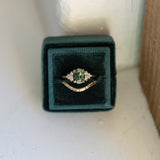 2.30ct Oval Deep Green and Teal Sapphire and Diamond Cluster Ring in 14k Yellow Gold