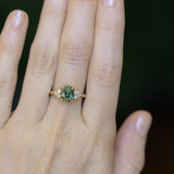 2.30ct Oval Deep Green and Teal Sapphire and Diamond Cluster Ring in 14k Yellow Gold