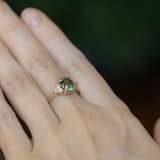 2.30ct Oval Deep Green and Teal Sapphire and Diamond Cluster Ring in 14k Yellow Gold