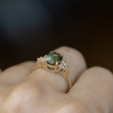 2.30ct Oval Deep Green and Teal Sapphire and Diamond Cluster Ring in 14k Yellow Gold