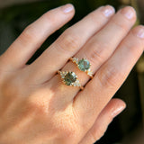 2.30ct Oval Deep Green and Teal Sapphire and Diamond Cluster Ring in 14k Yellow Gold
