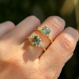 2.30ct Oval Deep Green and Teal Sapphire and Diamond Cluster Ring in 14k Yellow Gold