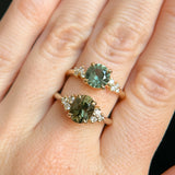 2.30ct Oval Deep Green and Teal Sapphire and Diamond Cluster Ring in 14k Yellow Gold