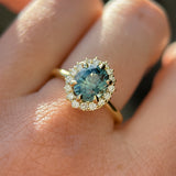 2.38ct Untreated Oval Parti Sapphire Antique-Style Diamond Halo Ring in 18k Yellow Gold