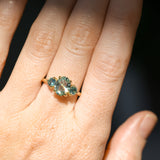 1.74ct Unheated Oval Montana Sapphire and Madagascar Sapphire Low Profile Three Stone Ring in 18k Yellow Gold