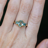 1.74ct Unheated Oval Montana Sapphire and Madagascar Sapphire Low Profile Three Stone Ring in 18k Yellow Gold