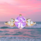 1.79ct Cushion Cut Pink Sapphire and Diamond Cluster Ring in 14k Yellow Gold