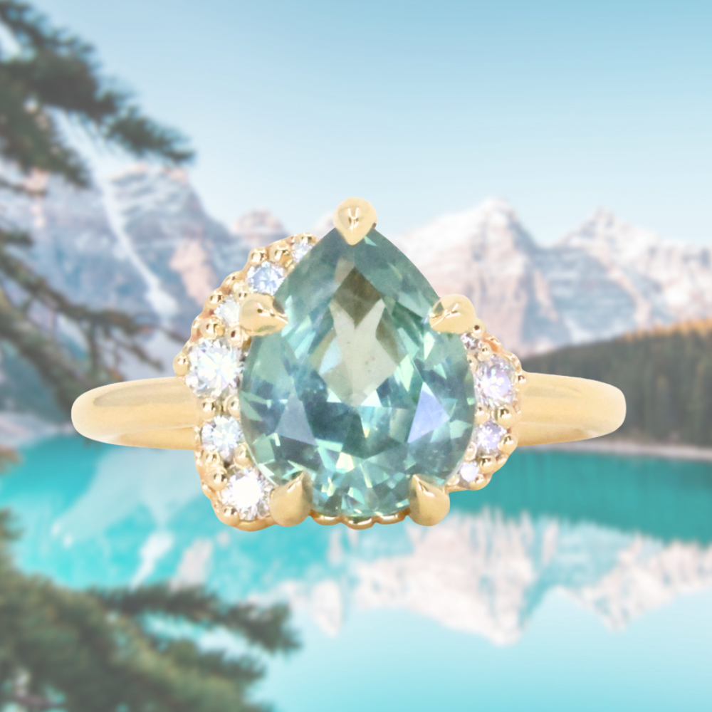 3.34ct Untreated Pear Montana Sapphire and Diamond Asymmetrical