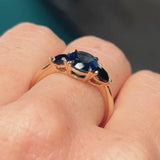 1.03ct Untreated Teal Nigerian Sapphire Three Stone Ring in 18K Yellow Gold
