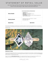 GIA 1.0ct Natural Pear Diamond and Geo Montana Sapphire Two Tone Toi Et Moi Ring in 18k Yellow Gold and Platinum