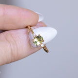 0.82ct Parti Oval Green Australian Sapphire and Diamond Dainty Three Stone Ring in 14k Yellow Gold