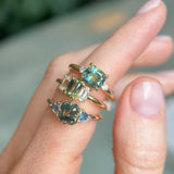 1.75ct Asscher Cut Parti Madagascar Sapphire and Trillion Sapphire Antique Compass Set Low Profile Ring in 14k Yellow Gold