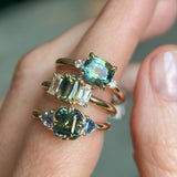 1.75ct Asscher Cut Parti Madagascar Sapphire and Trillion Sapphire Antique Compass Set Low Profile Ring in 14k Yellow Gold