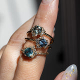 1.01ct Round Green Montana Sapphire and Diamond Asymmetrical Cluster Ring in 14k Yellow Gold