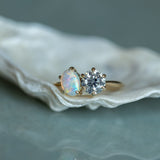 Toi Et Moi 1.16ct Salt and Pepper Diamond and Opal Ring in 14k Yellow gold