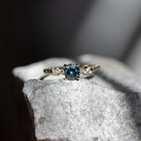 0.95ct Round Color-Shifting Montana Sapphire and Diamond Starry Night Low Profile Solitaire in 14k Yellow Gold