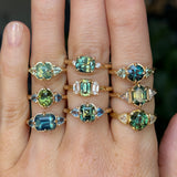 1.75ct Asscher Cut Parti Madagascar Sapphire and Trillion Sapphire Antique Compass Set Low Profile Ring in 14k Yellow Gold