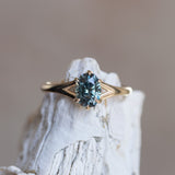 1.46ct Oval Precision Cut Montana Sapphire Low Profile Six Prong Split Shank Solitaire in 14k Yellow Gold