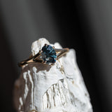 1.46ct Oval Precision Cut Montana Sapphire Low Profile Six Prong Split Shank Solitaire in 14k Yellow Gold