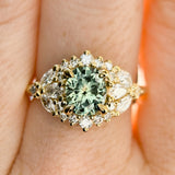 1.49ct Elongated Cushion Cut Montana Sapphire and Diamond Floral Halo in 18k Yellow Gold